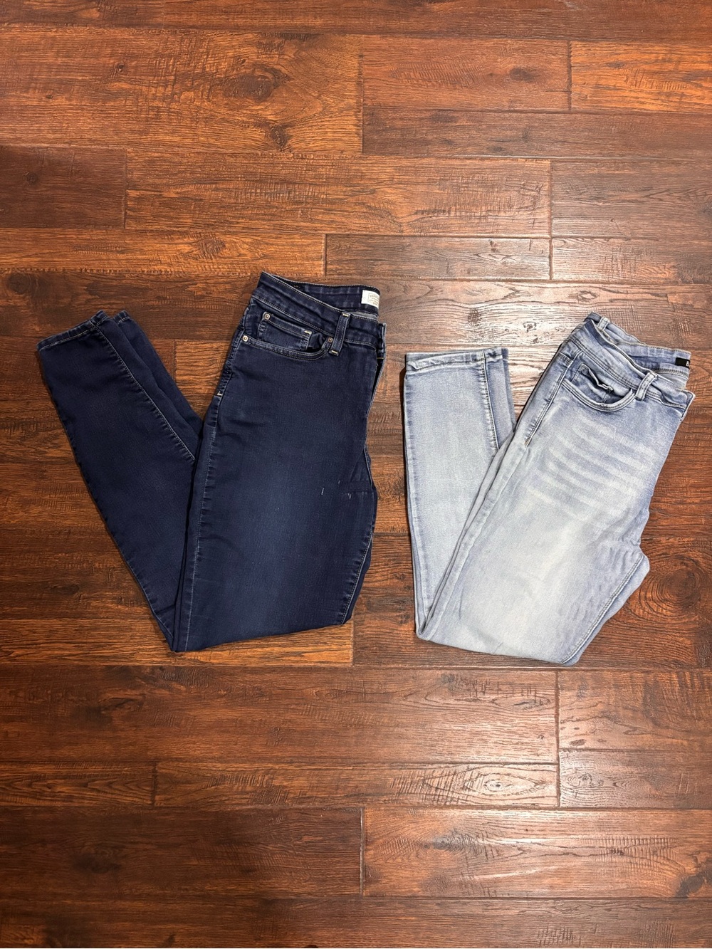 Two Pairs of Skinny Jeans in Dark Blue and Light Blue - Fit like 10/12